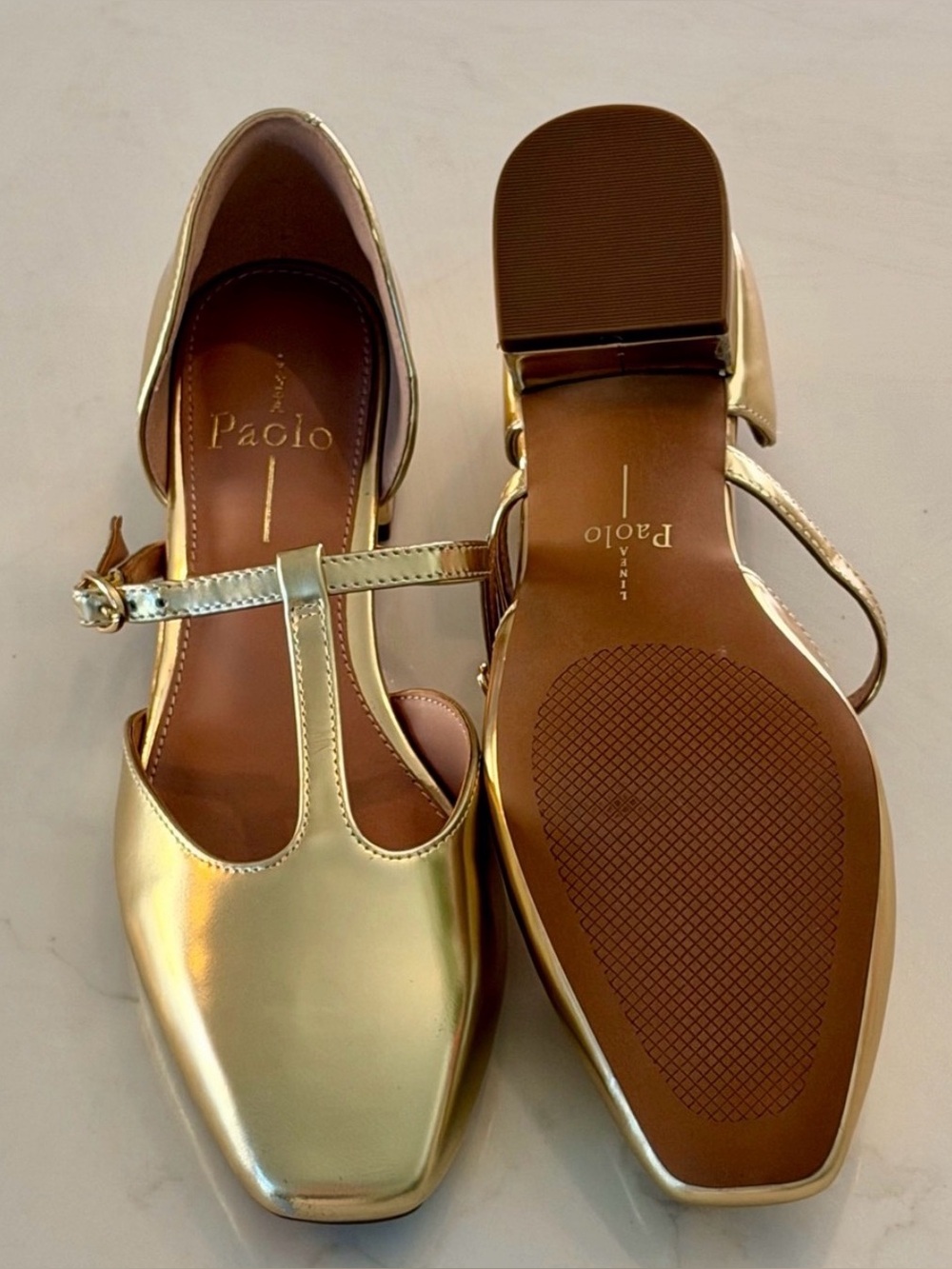 Paolo Shimmering Gold T-Strap Flats